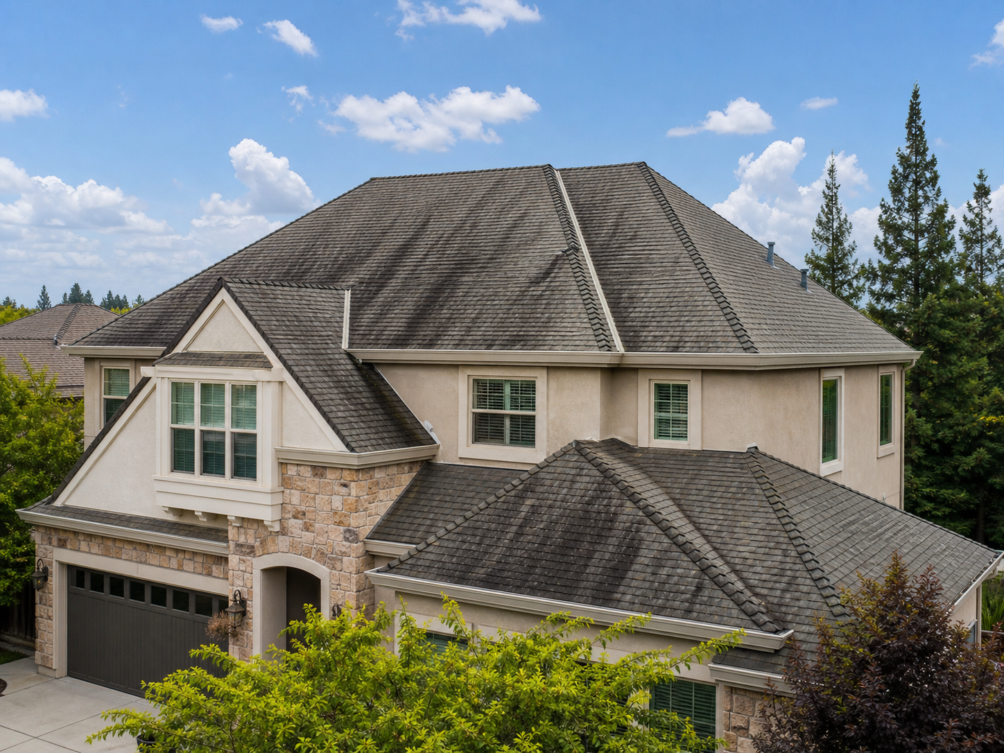 Roof before professional soft washing
